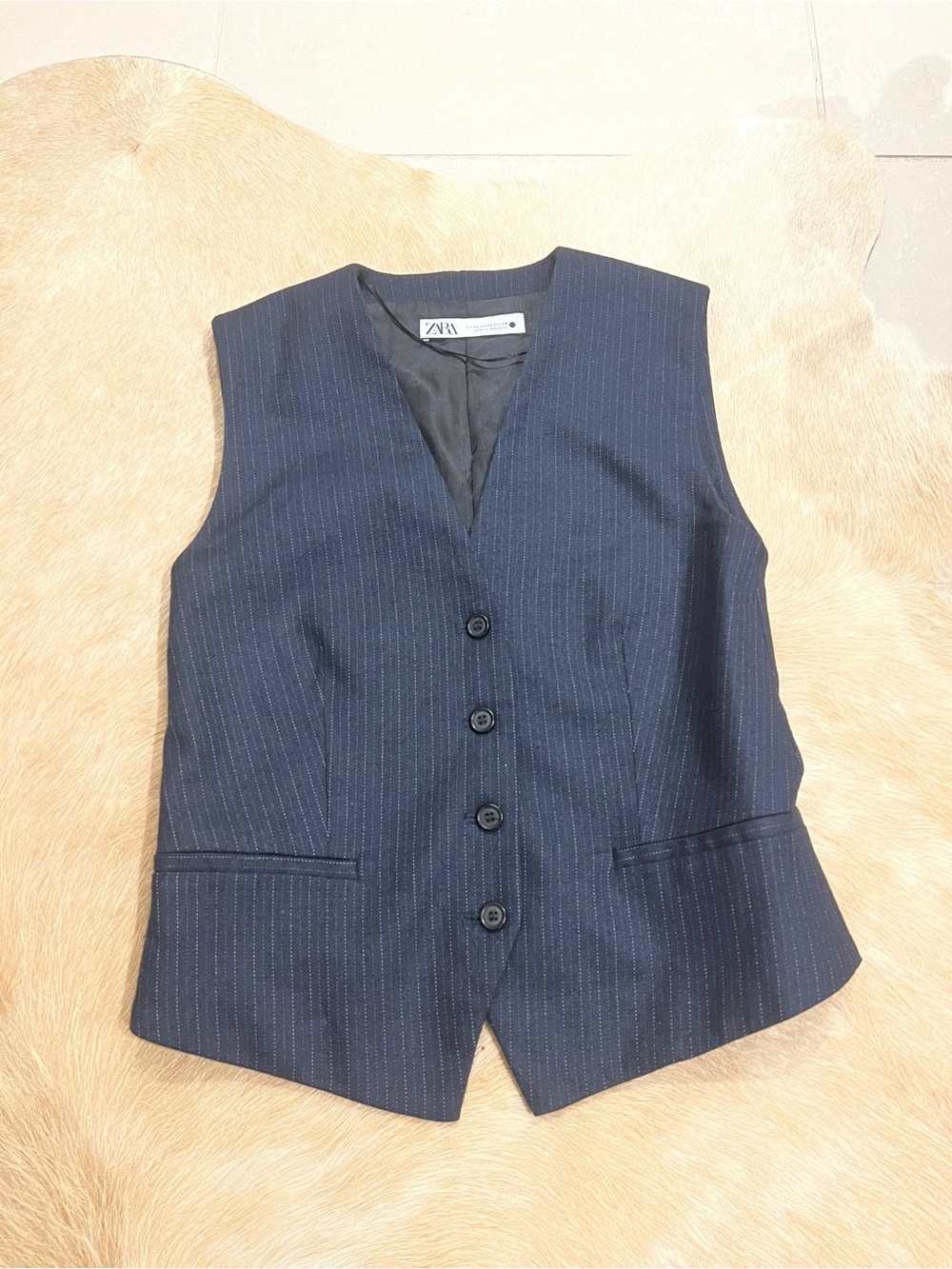 Zara Dark Blue Pinstripe Waistcoat Vest